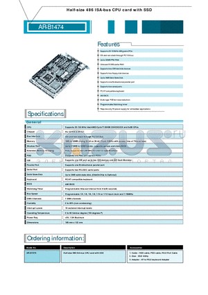 AR-B1474 datasheet - Half-size 486 ISA-bus CPU card with SSD