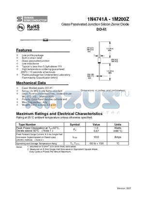 1M130Z datasheet - Glass Passivated Junction Silicon Zener Diode
