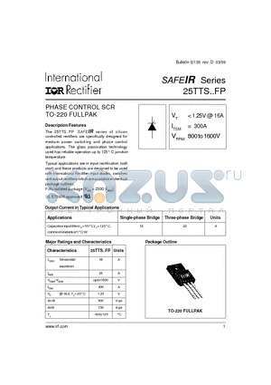 25TTS08 datasheet - PHASE CONTROL SCR TO-220 FULLPAK