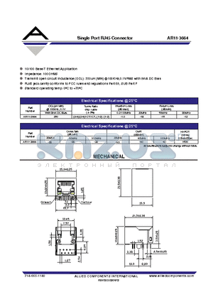 AR11-3664 datasheet - Single Port RJ45 Connector