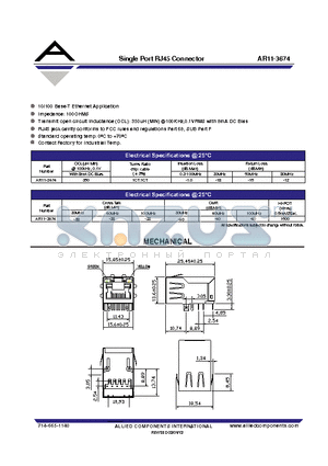 AR11-3674 datasheet - Single Port RJ45 Connector