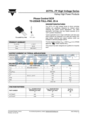 25TTSFP datasheet - Phase Control SCR TO-220AB FULL-PAK, 25 A