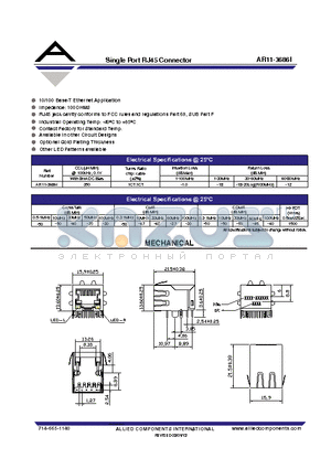 AR11-3686I datasheet - Single Port RJ45 Connector