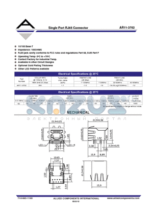 AR11-3702 datasheet - Single Port RJ45 Connector