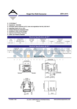 AR11-3717 datasheet - Single Port RJ45 Connector