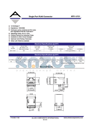 AR11-3721 datasheet - Single Port RJ45 Connector