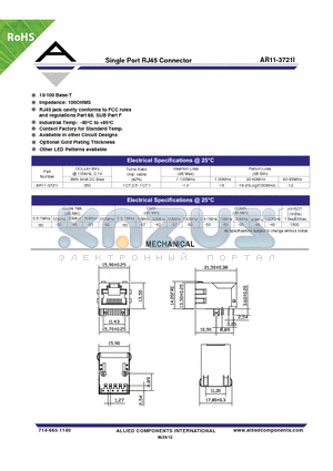AR11-3721I datasheet - Single Port RJ45 Connector
