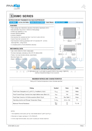 1.5SMC100A datasheet - SURFACE MOUNT TRANSIENT VOLTAGE SUPPRESSOR