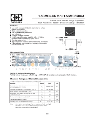 1.5SMC100A datasheet - Surface Mount Transient Voltage Suppressors Peak Pulse Power 1500W Breakdown Voltage 6.8 to 550V