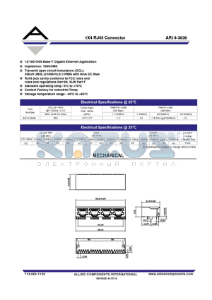AR14-3636 datasheet - 1X4 RJ45 Connector