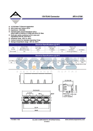 AR14-3759I datasheet - 1X4 RJ45 Connector