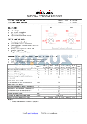 AR151 datasheet - BUTTON AUTOMOTIVE RECTIFIER