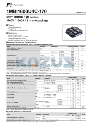 1MBI1600U4C-170 datasheet - IGBT MODULE