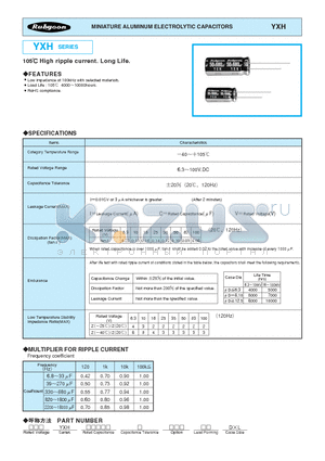 25YXH4700M16X40 datasheet - MINIATURE ALUMINUM ELECTROLYTIC CAPACITORS