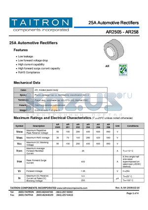 AR2505 datasheet - 25A Automotive Rectifiers