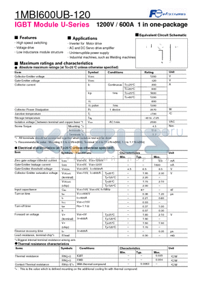 1MBI600UB-120 datasheet - IGBT Module U-Series 1200V / 600A 1 in one-package