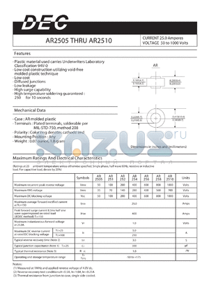 AR254 datasheet - CURRENT 25.0 Amperes VOLTAGE 50 TO 1000 VOLTS