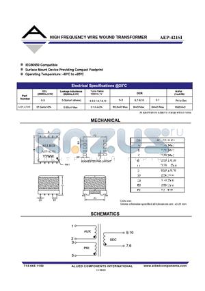 AEP-421SI datasheet - HIGH FREQUENCY WIRE WOUND TRANSFORMER