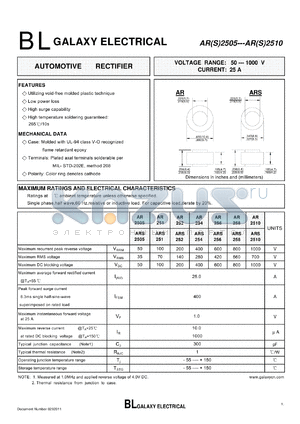 AR256 datasheet - AUTOMOTIVE RECTIFIER