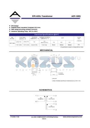 AEP-108SI datasheet - EP5 ADSL Transformer