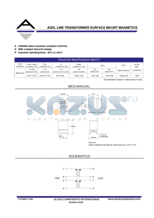 AEP012SI datasheet - ADSL LINE TRANSFORMER SURFACE MOUNT MAGNETICS