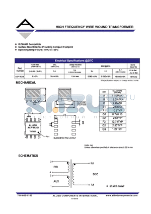 AEP-462SI datasheet - HIGH FREQUENCY WIRE WOUND TRANSFORMER
