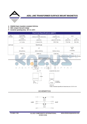 AEP018SI datasheet - ADSL LINE TRANSFORMER SURFACE MOUNT MAGNETICS