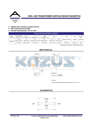 AEP022SI datasheet - VDSL LINE TRANSFORMER SURFACE MOUNT MAGNETICS