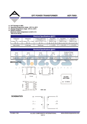 AEP-709SI datasheet - EP7 POWER TRANSFORMER