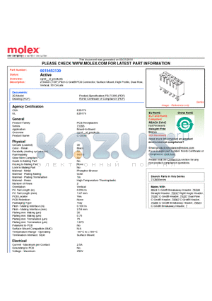 0015453130 datasheet - 2.54mm (.100) Pitch C-Grid^ PCB Connector, Surface Mount, High Profile, Dual Row, Vertical, 30 Circuits