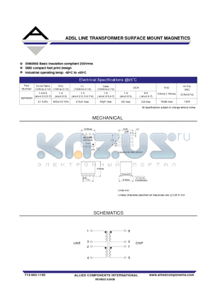 AEP043SI datasheet - ADSL LINE TRANSFORMER SURFACE MOUNT MAGNETICS