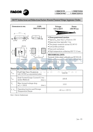 1.5SMC120CA datasheet - 1500 W Unidirectional and Bidirectional Surface Mounted Transient Voltage Suppressor Diodes