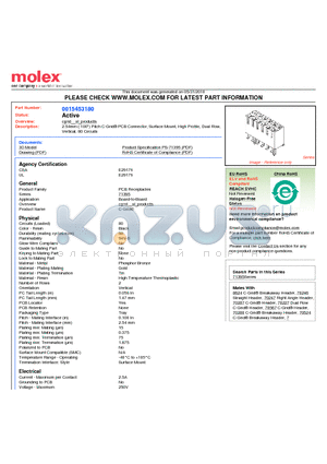 0015453180 datasheet - 2.54mm (.100) Pitch C-Grid^ PCB Connector, Surface Mount, High Profile, Dual Row, Vertical, 80 Circuits