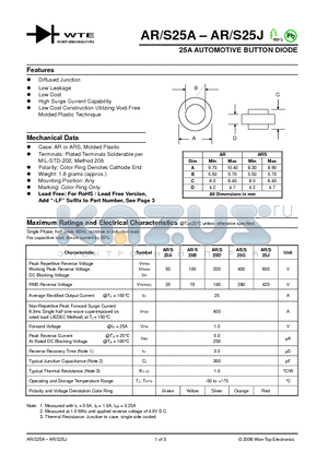 AR25J datasheet - 25A AUTOMOTIVE BUTTON DIODE