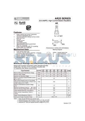 AR25J datasheet - 25.0 AMPS. High Current Button Rectifiers