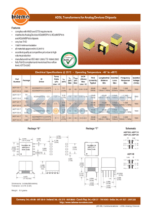 AEP100-S datasheet - ADSL Transformers for Analog Devices Chipsets