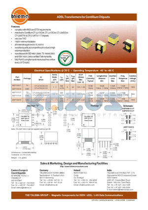 AEP1000-S datasheet - ADSL Transformers for Centillium Chipsets