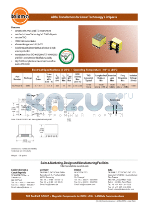 AEP1020-S datasheet - ADSL Transformers for Linear Technologys Chipsets
