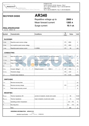 AR340S29 datasheet - RECTIFIER DIODE