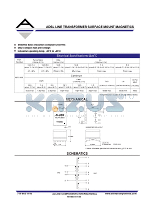 AEP135SI datasheet - ADSL LINE TRANSFORMER SURFACE MOUNT MAGNETICS