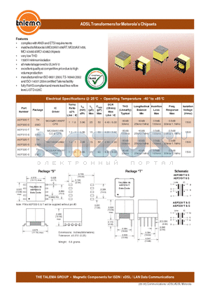 AEP320-T datasheet - ADSL Transformers for Motorolas Chipsets