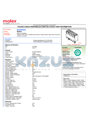 0015453534 datasheet - 2.54mm (.100) Pitch C-Grid^ PCB Connector, Surface Mount, High Profile, Dual Row, Vertical, 34 Circuits