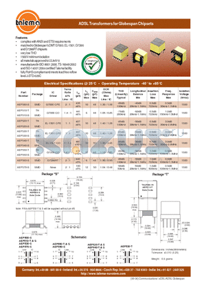 AEP510-T datasheet - ADSL Transformers for Globespan Chipsets