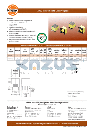 AEP610-T datasheet - ADSL Transformers for Lucent Chipsets