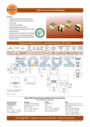 AEP700-T datasheet - ADSL Transformers for ITEX Chipsets