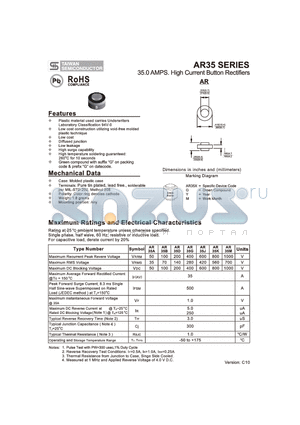 AR35D datasheet - 35.0 AMPS. High Current Button Rectifiers