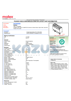 0015453636 datasheet - 2.54mm (.100) Pitch C-Grid^ PCB Connector, Surface Mount, High Profile, Dual Row, Vertical, 36 Circuits