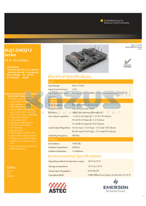 AEQ12Y48-L datasheet - Delivers up to 12 A output current (6.3 A for the 8 Vo)