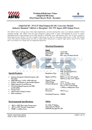 AEQ15AF48N-6 datasheet - Industry Standard l Brick w/ Baseplate: 36V-75V Input; 60W Output Power