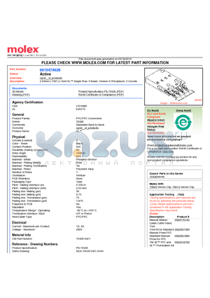 0015474026 datasheet - 2.54mm (.100) C-Grid SL Single Row, Female, Version D Receptacle, 2 Circuits